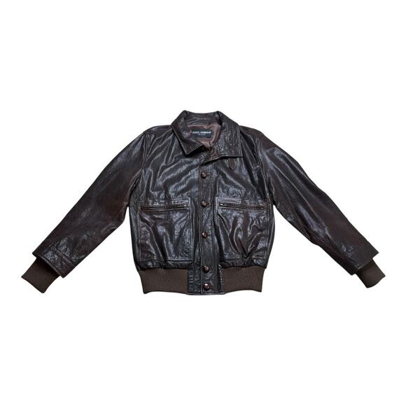 Dolce & Gabbana VTG FW 2005 Heavy Brown Leather Bomber Jacket Size 54 IT 44 US - Picture 3 of 13